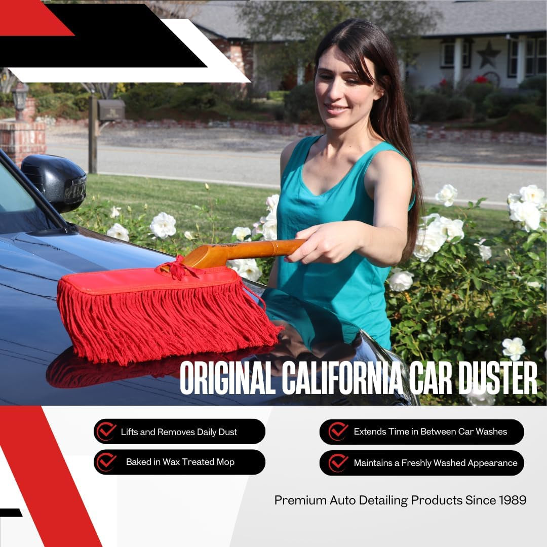 62442 Standard Car Duster with Wooden Handle,Red