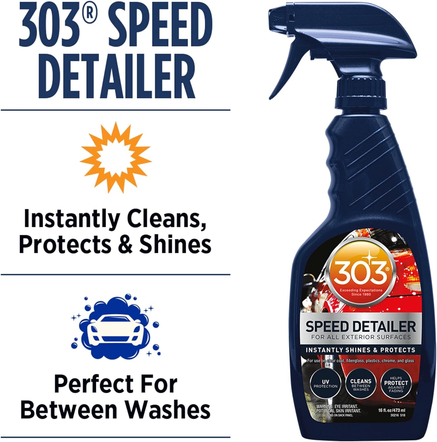 Speed Detailer - for All Exterior Automotive Surfaces - Instantly Shines and Protects Paint - Cleans between Washes - UV Protection, 16 Fl. Oz. (30216CSR) Packaging May Vary