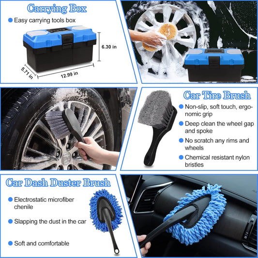 27Pcs Car Detailing Kit, Car Detailing Brush Set, Auto Detailing Drill Brush Set, Car Detailing Brushes, Car Wash Kit, Car Accessories, Car Cleaning Tools Kit for Interior, Exterior, Wheels