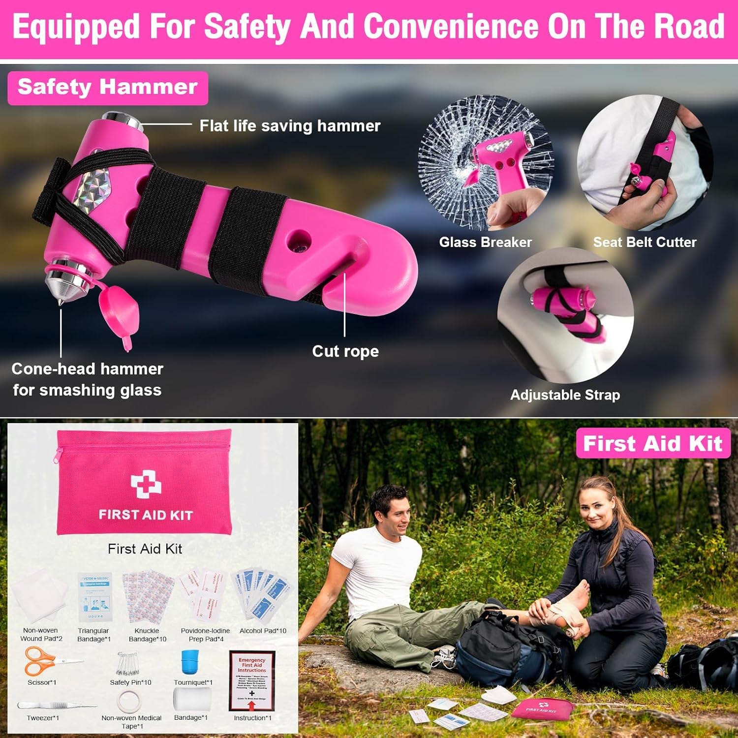 14PCS Car Cleaning Detailing Kit Interior Cleaner with High Power Car Vacuum and 56PCS Roadside Emergency Car Safety Kit